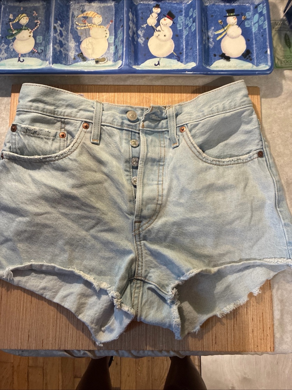 Levi's Light Blue High-Rise Cutoff Jean Shorts